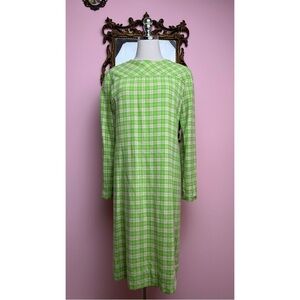 True Vintage 60s 70s Green Cream Plaid Pattern Mod Long Sleeve Dress